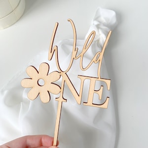 Decorazione per torta Wild One, decorazione per torta per bambini in legno, decorazione per torta One, decorazione per torta del primo compleanno, decorazione per torta per bambini in acrilico, ciondolo per torta a forma di margherita,