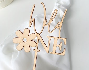 Wild one cake decor, wooden baby cake topper, one cake topper, first birthday cake topper, acrylic baby topper, daisy cake charm,