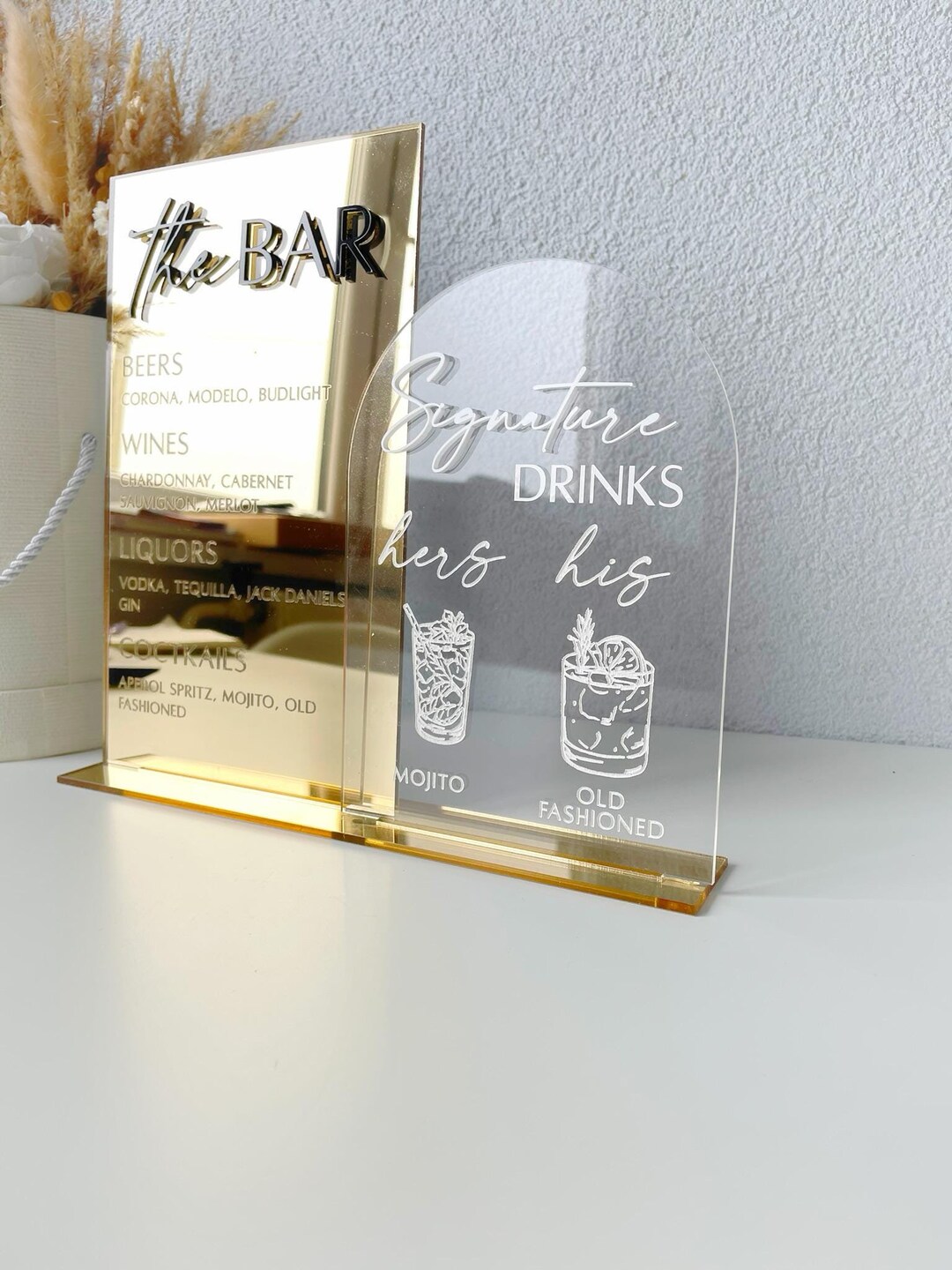 Personalized Gold Acrylic Bar Menu Sign, Drink Menu Signature Drinks ...