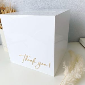 Caja de acrílico para tarjetas de boda y buenos deseos, caja de acrílico para sobres de boda, caja de agradecimiento moderna en blanco y dorado, caja de boda personalizada