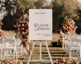 Acrylic custom welcome sign, wedding welcome sign, personalized wedding sign, black and white sign for wedding, beige sign with names