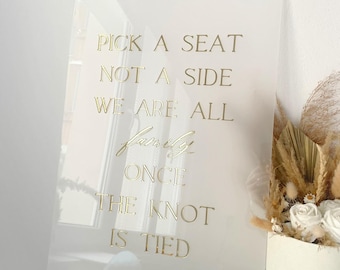 Pick a Seat Not a Side welcome sign, Custom welcome sign, Modern ceremony seating decor, Rustic “Pick a Seat Not a Side” Wedding Sign