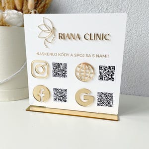 Let' Be Social - Cartello in acrilico con codice QR scansionabile per i social media - Cartello per la tua attività, Instagram Tiktok, cartello in acrilico dorato per i social media