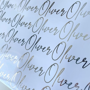 DIY Vinyl Aufkleber, benutzerdefinierte Vinyl Aufkleber, personalisierter Name, Platzkarte für Hochzeit, Silber ausgeschnittener Name, Kalligraphie Name, Party Aufkleber