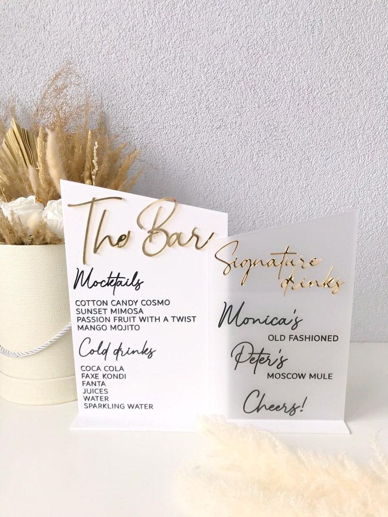 Wedding Acrylic Bar Menu Double Bar Menu Custom Bar Menu Etsy