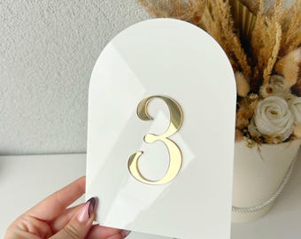 Acrylic arch Wedding table numbers, white and gold table numbers, table decor, wedding signage, elegant table numbers