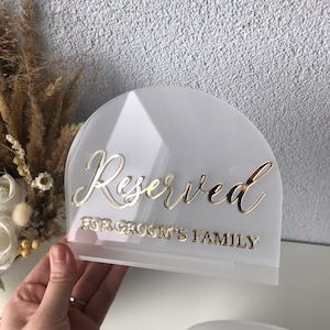 Acrylic arch reserved stand, arch reserved sign, acrylic wedding table sign, reserved gold sign, table signage, bridal table sign, reserve