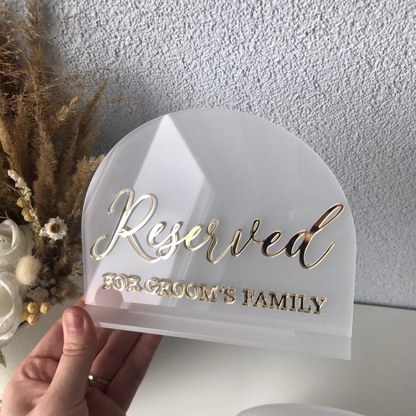 Acrylic arch reserved stand, arch reserved sign, acrylic wedding table sign, reserved gold sign, table signage, bridal table sign, reserve