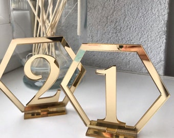 Acrylic Hexagon table numbers gols, silver, black, white wedding table decor, party decor gold table numbers plexiglass table setting