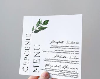 Greenery custom wedding menu, personalized paper menu, green elegant menu cards, elegant menu cards, wedding stationery, green leaves border