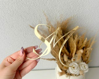 Adorno acrílico para pastel con iniciales, adorno personalizado para pastel con monograma y letras, adorno dorado para pastel de bodas, decoración personalizada para pastel de bodas