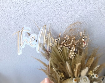 Acrylic cake topper with last name, acrylic cake topper with surname, custom wedding cake topper, personalized wedding cake decor, last name