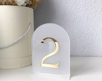 Acrylic Wedding table number, acrylic gold table number, arch table number, modern table number, elegant table decor, gold numbers