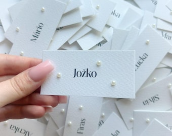 Tarjetas de mesa para bodas con perlas, Tarjetas de nombre personalizadas con perlas, Decoración para bodas en la playa, Tarjetas de mesa personalizadas para bodas en la playa,