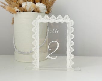 Numero da tavolo per matrimonio in pizzo acrilico, numero da tavolo in pizzo bianco, numero da tavolo moderno, numero da tavolo unico, decorazione elegante per il tavolo, design ad arco moderno