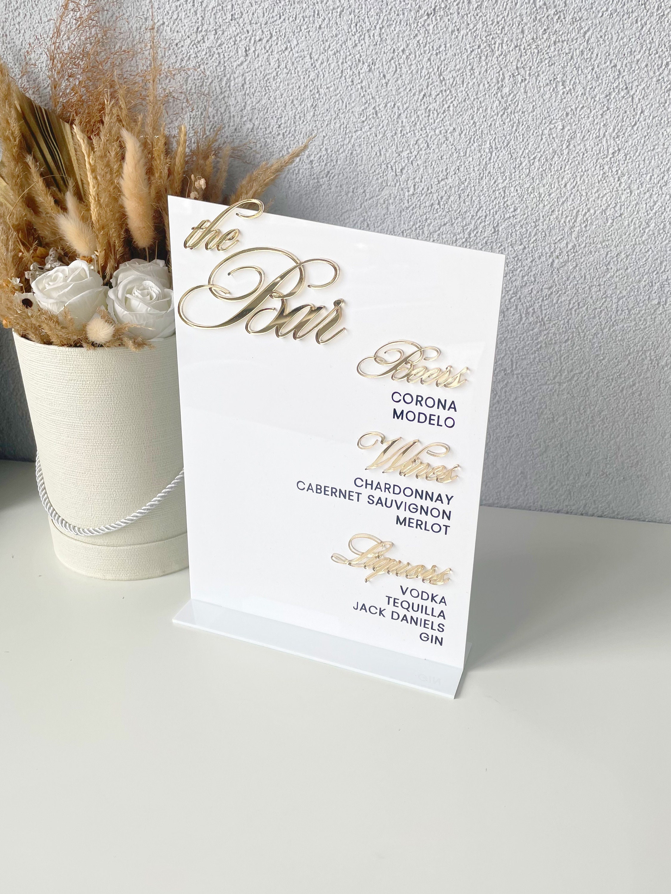 Wedding Bar menu sign, custom acrylic drink menu signage personalized signature drink sign, gold wedding signs, acrylic wedding decor,