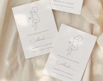 Printable modern baptism invitation, minimalist baptism invitation, png baprism invitation to print, baby christening Template PNG JPG