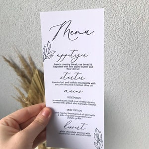 Blumen-Hochzeitsmenü, personalisiertes Papier-Menü, Menükarten aus Karton, elegante Menükarten, Hochzeitspapeterie, Blumen-Hochzeitsmenü,