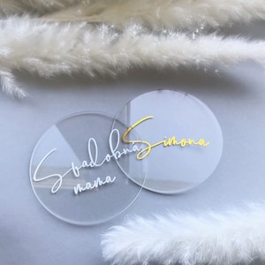 Acrylkreis-Hochzeits-Platzkarten, Namensschilder in Gold, Hochzeitstisch-Sitzplan, personalisierte Platzkarten, Acryltisch-Namenskarten