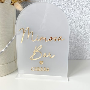 Panneau acrylique mimosa tbar, panneau de table mimosa de mariage, panneau de mariage en or, panneaux de mariage en acrylique, panneau avec support, panneau de menu mar, à votre santé