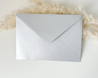 Sobres metálicos plateados para bodas, sobres C6 para invitaciones de boda, sobres metálicos plateados de 114 × 162 mm, sobres plateados brillantes