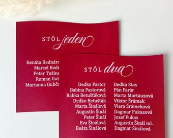 Tabella dei posti a sedere in carta rosso bordeaux, cartoncino rosso per la disposizione dei posti a sedere, decorazione nuziale rosso bordeaux, carta ondulata elegante rosso scuro personalizzata
