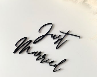 Acrylic wedding cake charm, just married heart cake topper, black cake topper, custom wedding cake topper, personalized wedding cake decor