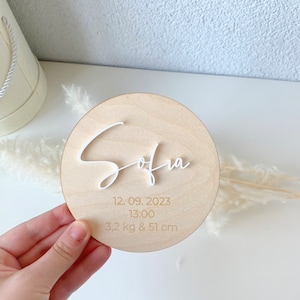 Jalon circulaire en bois pour bébé, carte d'annonce pour le nom de bébé né beige, jalon bébé bohème en acrylique, nom de cercle et date pour bébé