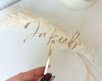 Adorno para pastel de acrílico personalizado con nombre, adorno para pastel con texto personalizado, nombre de acrílico personalizado para pastel, decoración para pastel en palito con nombre en palito