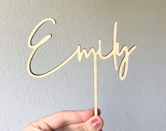 Wooden acrylic cake topper with name custom text cake topper personalized wooden name cake decor on stick name on stick