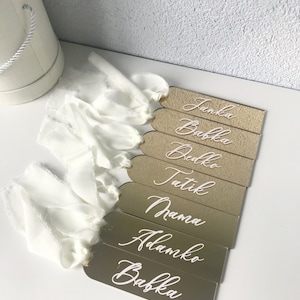 Marcador de acrílico com nome personalizado, presente personalizado para madrinha, caixa de presente para madrinha, marcador de página para madrinha, cartão de lugar de casamento dourado