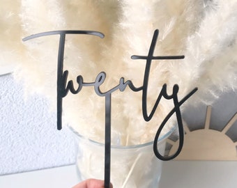 Acrylic written number cake topper, twenty cake topper, thirty acrylic cake topper, number cake decor, age year cake topper, birthday