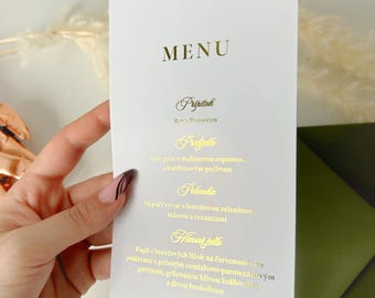 Menú de boda personalizado con letras doradas, tarjeta de menú de boda moderna dorada, menú personalizado plateado para la recepción, tarjeta de comida de boda oro rosa