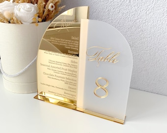 Acrylic wedding table numbers with table numbers, gold wedding menu sign, ceremony signage, reception wedding display