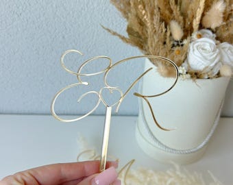Adorno acrílico para pastel con iniciales y corazón, adorno dorado para pastel con letra, decoración plateada personalizada para pastel de bodas, monograma personalizado para pastel