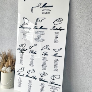 Formule 1 aangepast bord met zitplaatsen, welkomstbord bruiloft, gepersonaliseerd, borden gastenlijst, vind je stoel, onze favoriete mensen