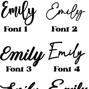 Pu&ograve; includere: Tabella di font che mostra sei stili diversi del nome "Emily".