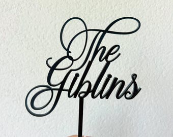 Adorno para pastel personalizado con apellido, adorno acrílico para pastel de bodas con nombres personalizados, adorno personalizado para pastel de bodas, dije personalizado para pastel de bodas