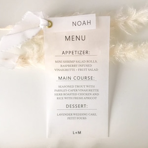 Menú de boda transparente con nombre, menú personalizado en vitela, tarjetas de menú en vitela, menú de boda en vitela y tarjeta con nombre, menú de boda