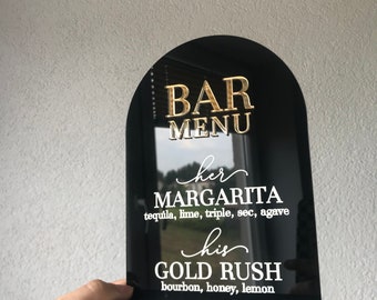Wedding Bar menu sign, custom acrylic drink menu signage personalized signature drink sign, gold wedding signs, acrylic wedding decor,