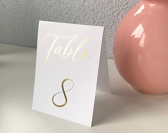 Paper Wedding table number, gold wedding table number, elegant table numbers, modern script table numbers, gold foil table number,
