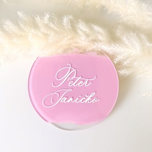 Tarjeta de lugar de boda de círculo acrílico, tarjeta de nombre redonda de acrílico, tarjeta de lugar de semicírculo, letrero de nombre, decoración de mesa de boda, regalos para invitados de boda