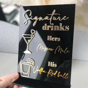 Panneau de boisson signature, panneau de boisson signature de mariage, menu de bar en acrylique, panneau de bar de mariage, panneaux de mariage en acrylique, panneau de table de boissons de signature,
