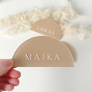 Marque-places en acrylique pour mariage, cartes de visite beiges en acrylique, marque-places bohème naturel, noms, décoration de table, cadeaux d'invités