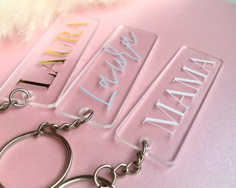 Acrylic rectangle keychain with name gold silver transparent name card wedding guest gifts mothers day gift for her him