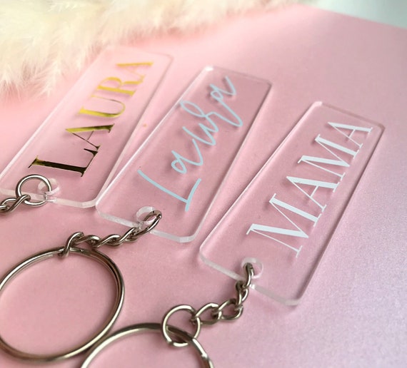 Acrylic Rectangle Keychain With Name Gold Silver Transparent Name Card Wedding Guest Gifts Mothers Day Gift for Her Him Etsy Sweden