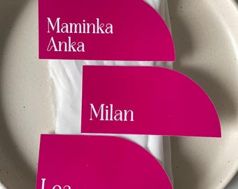 Fuschia wedding place card, modern arch wedding nameplates, unique paper wedding table name card, arch name card, wedding paper place pink