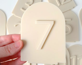 Beige Wedding table number, modern arch table number, matt small modern table number, elegant table decor, gold numbers