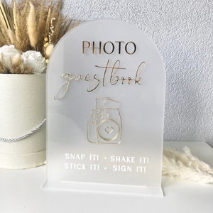 Acrylic photo guestbook sign, photo guestbook sign, gold wedding sign, acrylic party sign, acrylic wedding table sign, polaroid wedding sign