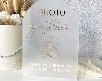 Acrylic photo guestbook sign, photo guestbook sign, gold wedding sign, acrylic party sign, acrylic wedding table sign, polaroid wedding sign